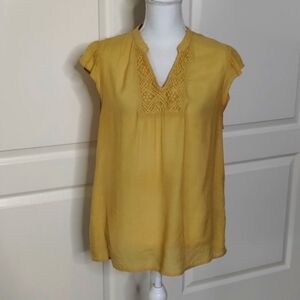 Tantrums women's large gold flutter sleeve semi sheer blouse  v-neckline